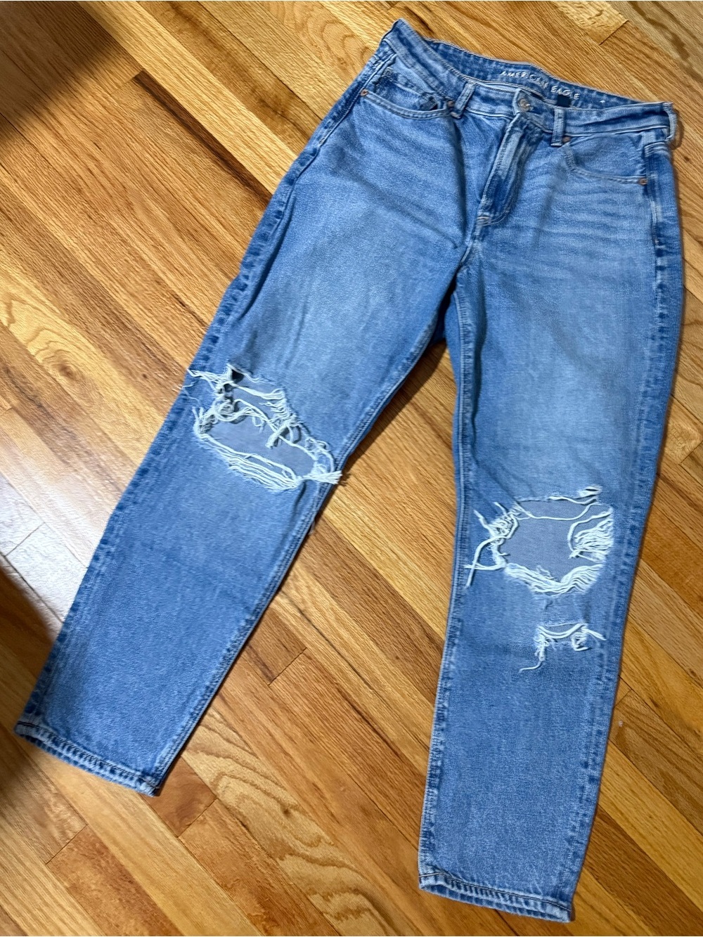 Size 8 Short American Eagle Outfitters Light Blue Distressed Straight-Leg Jeans